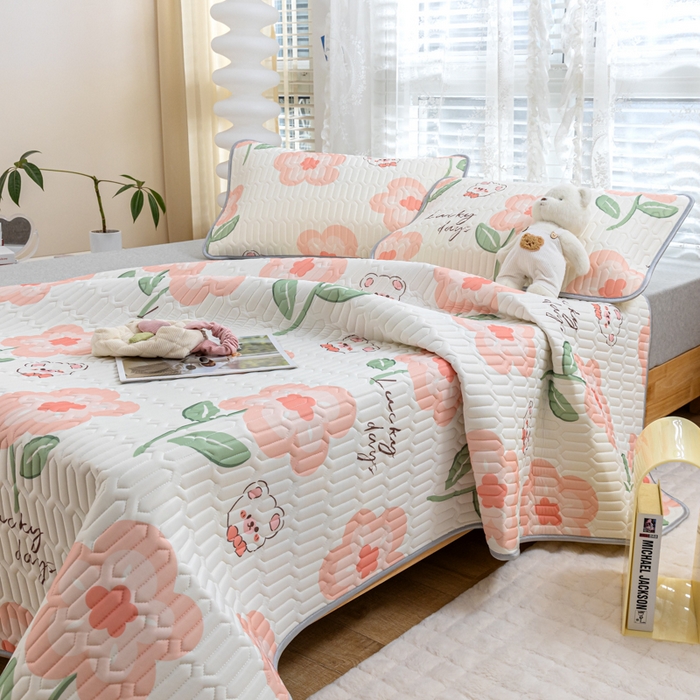 91家纺网 家纺一手货源 找家纺 默忆 2025新款凉感丝印花乳胶凉席 花田雨梦