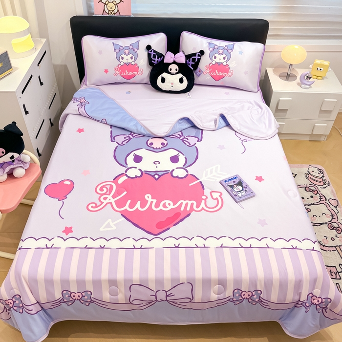 91家纺网 家纺一手货源 找家纺 暮思家居 2025新款正版授权A类大版数码印花三丽鸥可机洗1200D冰丝凉席可组合针织棉夏被四件套床笠款 床笠款-爱心库洛米