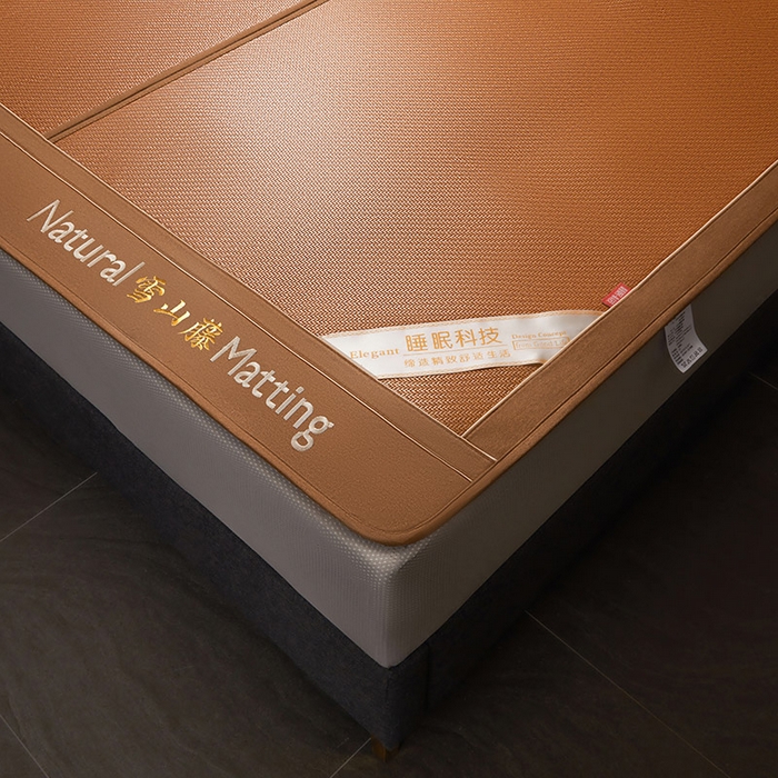 91家纺网 家纺一手货源 找家纺 卡罗兰 2025新款藤席凉席三件套床单床笠黄金藤系列 黄金藤经典咖-床笠