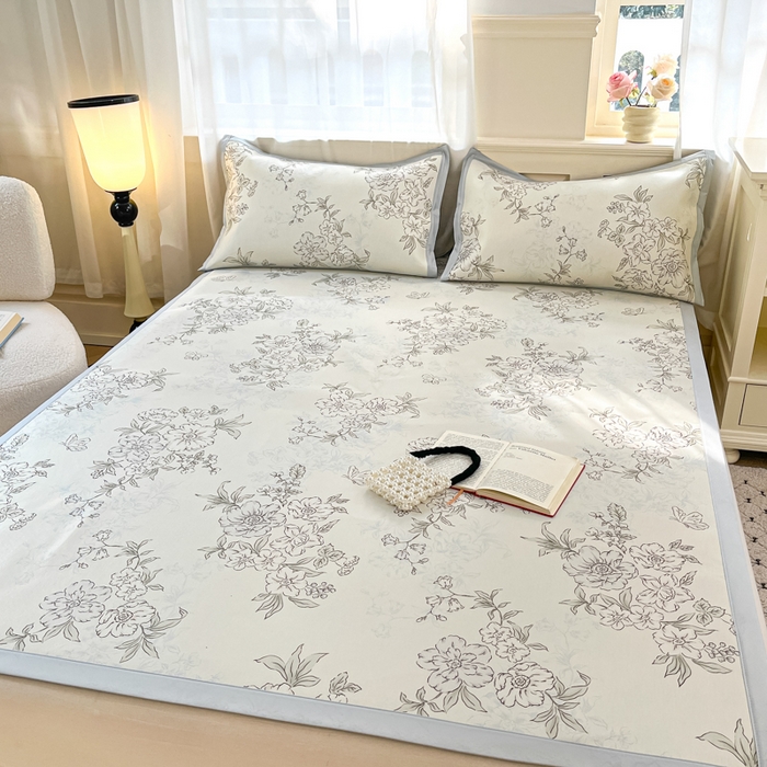 91家纺网 家纺一手货源 找家纺 绒艺席业 2025新款600D冰丝印花数码印花冰藤席赫本风系列 一杯清茶