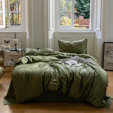 2025新款60支兰精天丝轻奢纯色双拼四件套 欧芹绿