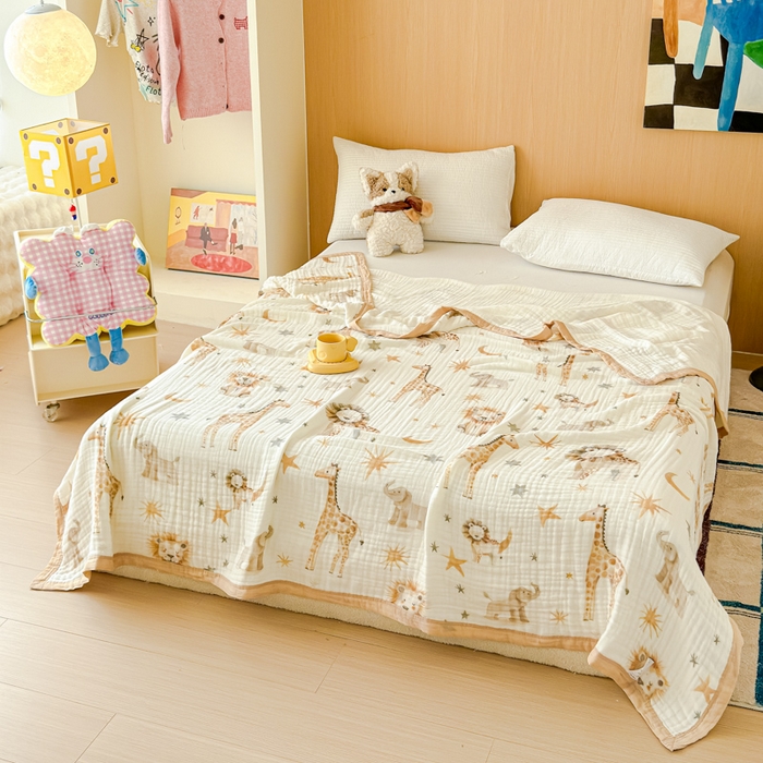 91家纺网 家纺一手货源 找家纺 乐家毛巾被2025新款全棉六层一体超柔泡泡纱多功能毯 动物园