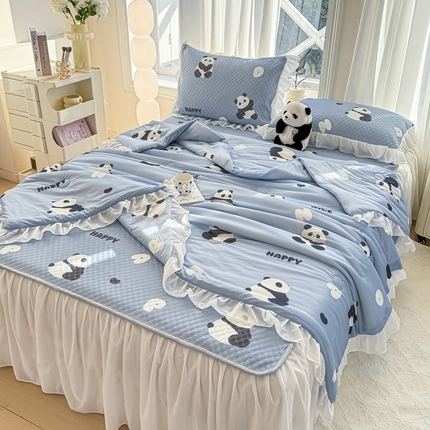 康纳利2025新款A类冰豆豆床裙款凉席夏被四件套凉感丝空调被送买家秀 小趣熊猫