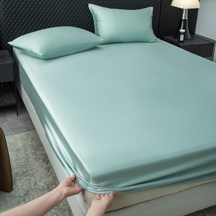 91家纺网 家纺一手货源 找家纺 简宜家居（朝初家纺） 2025新款兰精天丝单床笠 柔肌-水绿