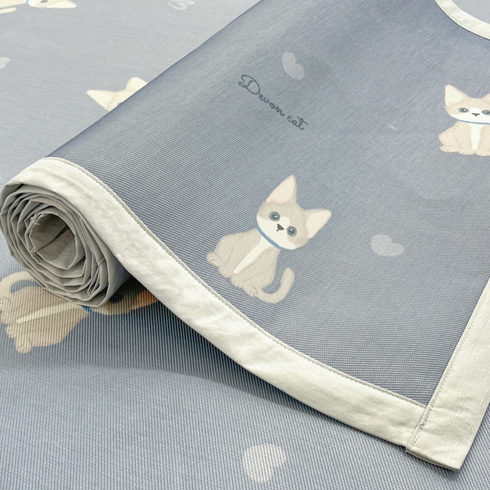 91家纺网 家纺一手货源 找家纺 绒艺席业 2025新款600D冰丝印花数码印花冰藤席卡通小清新系列 乖乖猫