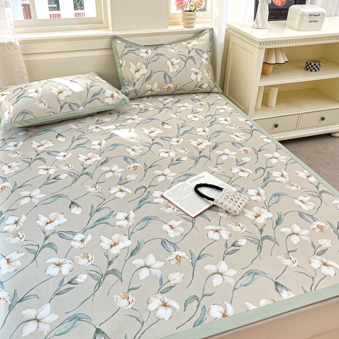 91家纺网 家纺一手货源 找家纺 绒艺席业 2025新款600D冰丝印花数码印花冰藤席赫本风系列 后花园