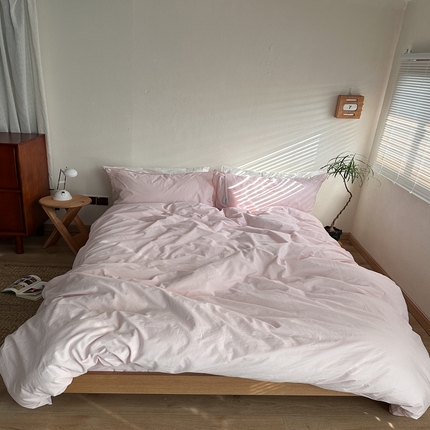 91家纺网 家纺一手货源 找家纺 （总）恋恋三季 2025新款枕套压边纯色四件套茶粉系列-四件套