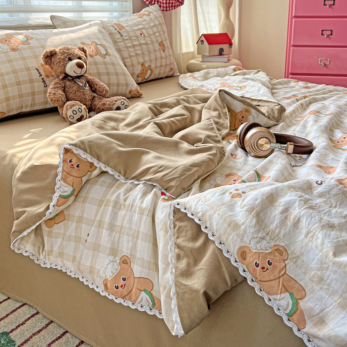 91家纺网 家纺一手货源 找家纺 妖妖家纺2025新款糯糯夏凉被四件套夏凉被空调被 厨师小熊