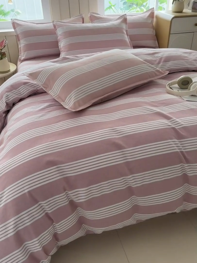 91家纺网 家纺一手货源 找家纺 2025新款全棉色织老粗布四件套 错落