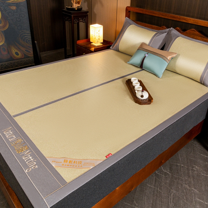 91家纺网 家纺一手货源 找家纺 卡罗兰 2025新款藤席凉席三件套床单床笠黄金藤系列 黄金藤香槟金-床席