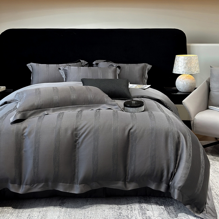 91家纺网 家纺一手货源 找家纺 若未家居 LOVEWE HOUSE 2025新款50S兰精天丝轻奢基底提花带银丝套件- 亦梵 亦梵-黑色