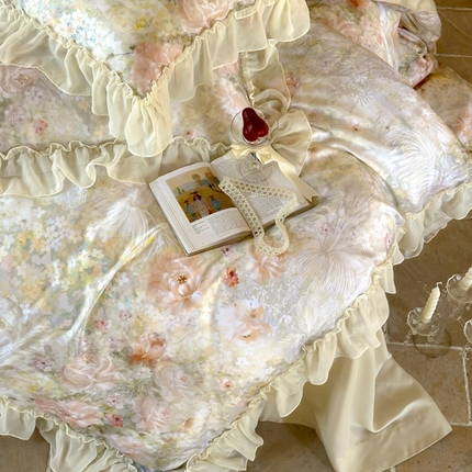 禾时 2025新款60支兰精天丝数码印花云纱四件套 繁花