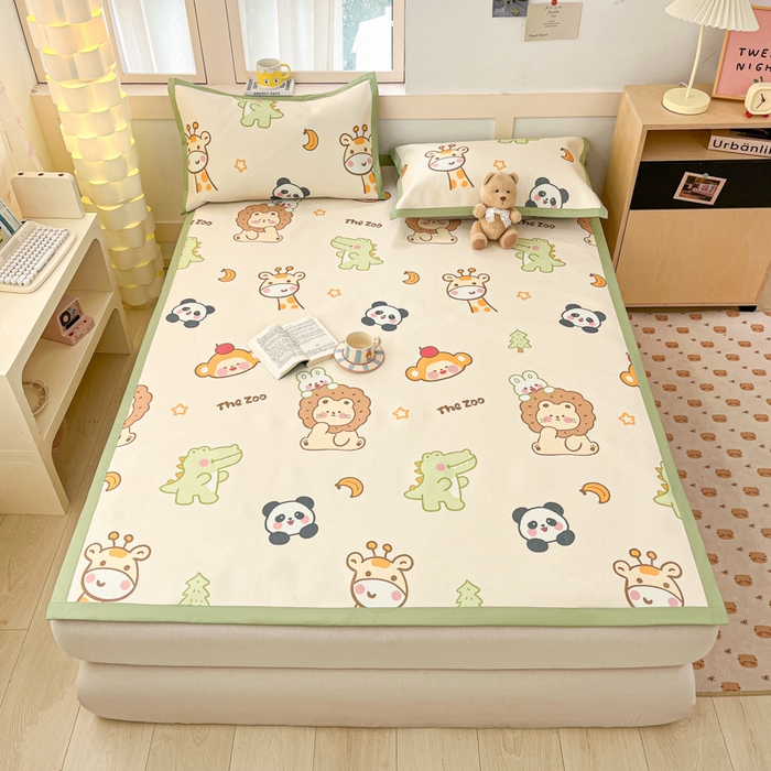 91家纺网 家纺一手货源 找家纺 绒艺席业 2025新款600D冰丝印花数码印花冰藤席卡通小清新系列 动物派对