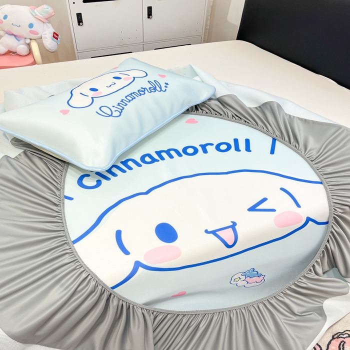 91家纺网 家纺一手货源 找家纺 暮思家居 2025新款正版授权A类大版数码印花三丽鸥可机洗1200D冰丝凉席可组合针织棉夏被四件套床笠款 床笠款-开心玉桂狗