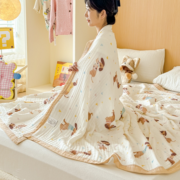 91家纺网 家纺一手货源 找家纺 乐家毛巾被2025新款全棉六层一体超柔泡泡纱多功能毯 大耳狗