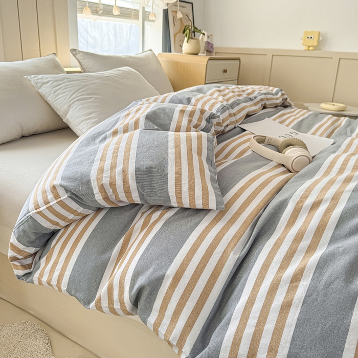 91家纺网 家纺一手货源 找家纺 2025新款全棉色织老粗布四件套 迟暮