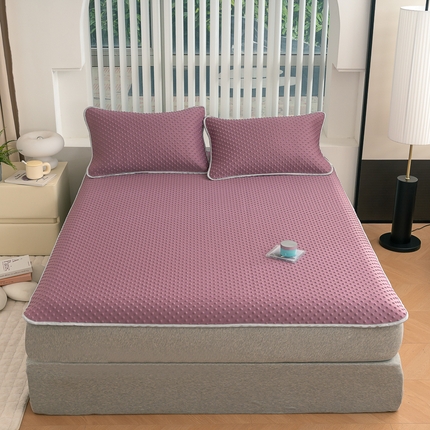 默忆 2025新款3D轻奢风直播网红热款凉感丝冰豆豆三明治复合床单款凉席两件套三件套 香芋紫