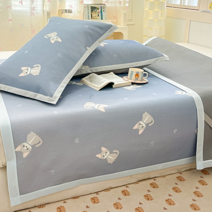 绒艺席业 2025新款600D冰丝印花数码印花冰藤席卡通小清新系列 乖乖猫