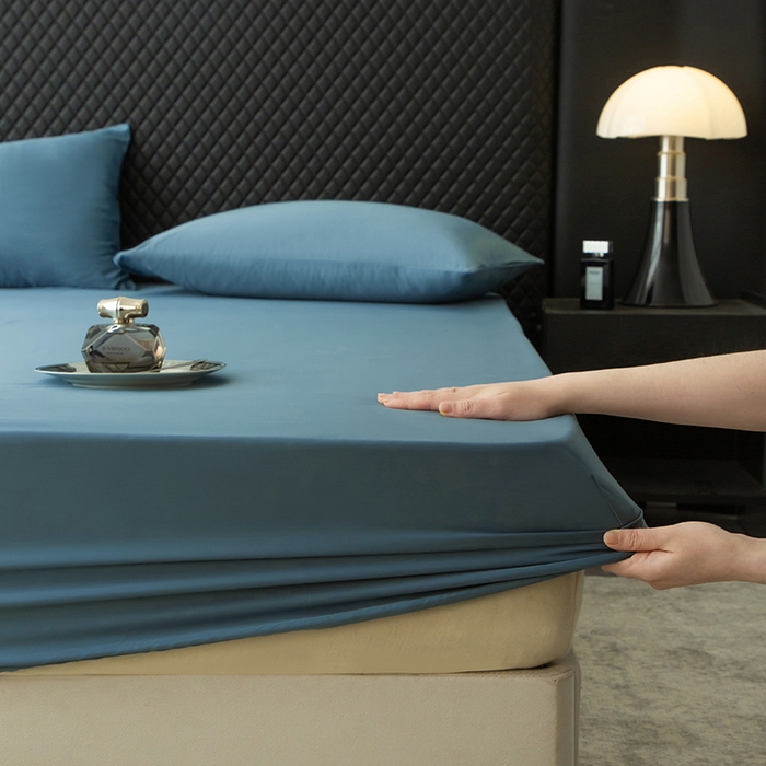 91家纺网 家纺一手货源 找家纺 简宜家居（朝初家纺） 2025新款兰精天丝单床笠 柔肌-宾利蓝