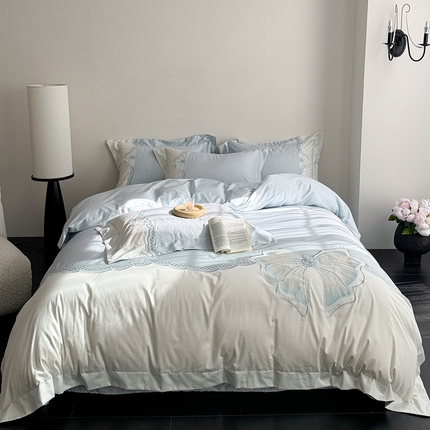 优悦生活馆 2025新款全棉新疆长绒棉四件套-恋恋时光 控价 恋恋时光-云天蓝