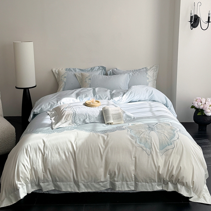 91家纺网 家纺一手货源 找家纺 优悦生活馆 2025新款全棉新疆长绒棉四件套-恋恋时光 控价 恋恋时光-云天蓝