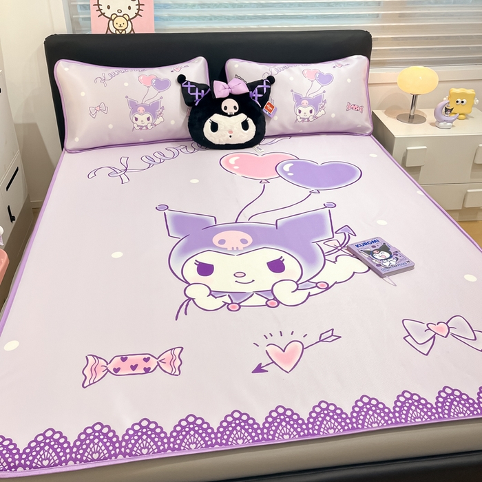 91家纺网 家纺一手货源 找家纺 暮思家居 2025新款正版授权A类大版数码印花三丽鸥可机洗1200D冰丝凉席可组合针织棉夏被四件套床笠款 床笠款-梦想库洛米