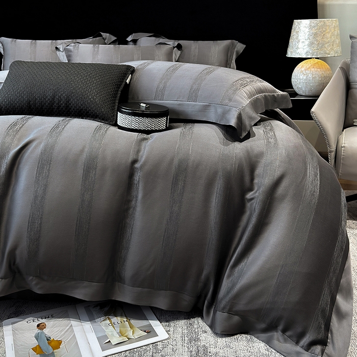 91家纺网 家纺一手货源 找家纺 若未家居 LOVEWE HOUSE 2025新款50S兰精天丝轻奢基底提花带银丝套件- 亦梵 亦梵-黑色