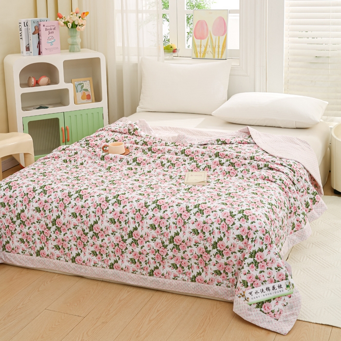 91家纺网 家纺一手货源 找家纺 锦鹭被业 2025新款A类里外全棉印花夏被 萱花粉