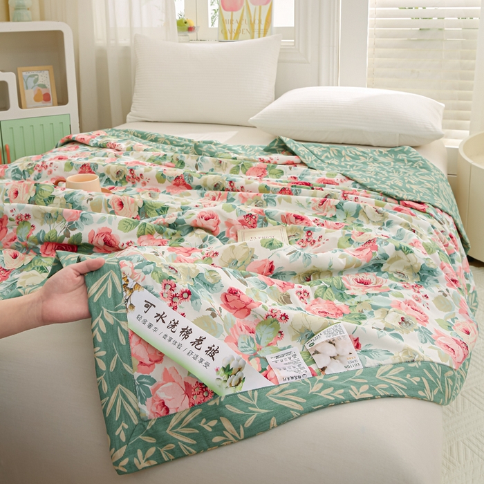 91家纺网 家纺一手货源 找家纺 锦鹭被业 2025新款A类里外全棉印花夏被 花舞