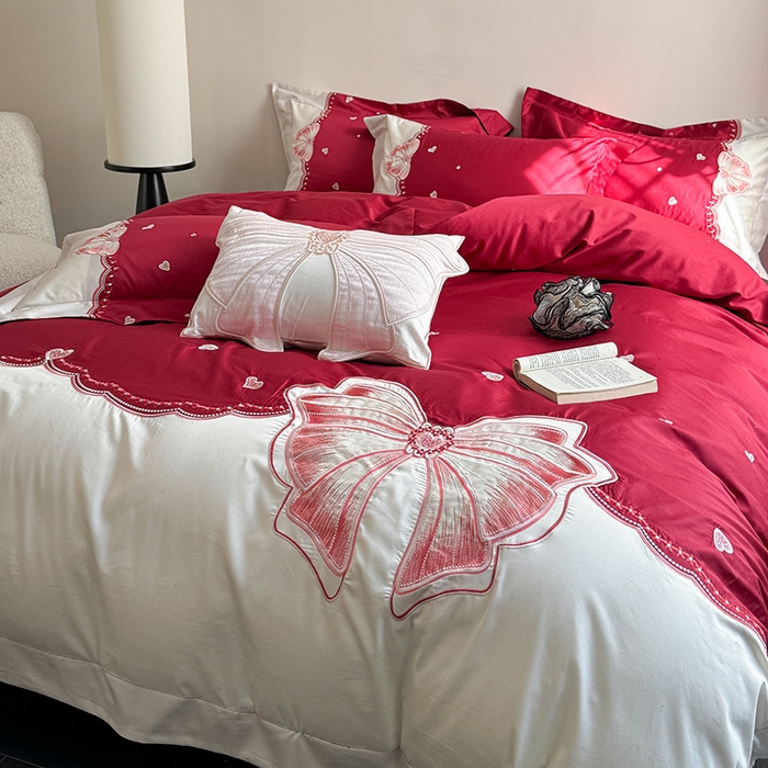 91家纺网 家纺一手货源 找家纺 优悦生活馆 2025新款全棉新疆长绒棉四件套-恋恋时光 控价 恋恋时光-胭脂红