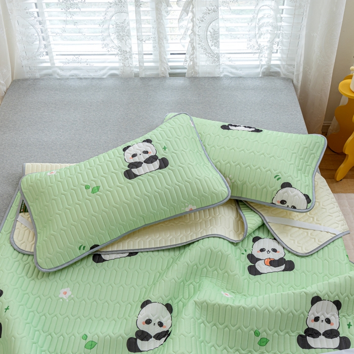 91家纺网 家纺一手货源 找家纺 默忆 2025新款凉感丝印花乳胶凉席 开心熊猫