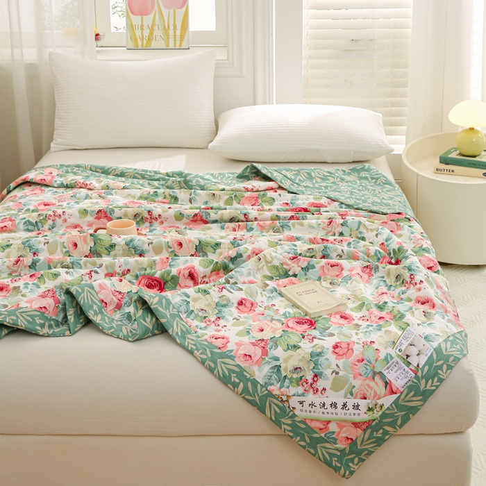 91家纺网 家纺一手货源 找家纺 锦鹭被业 2025新款A类里外全棉印花夏被 花舞