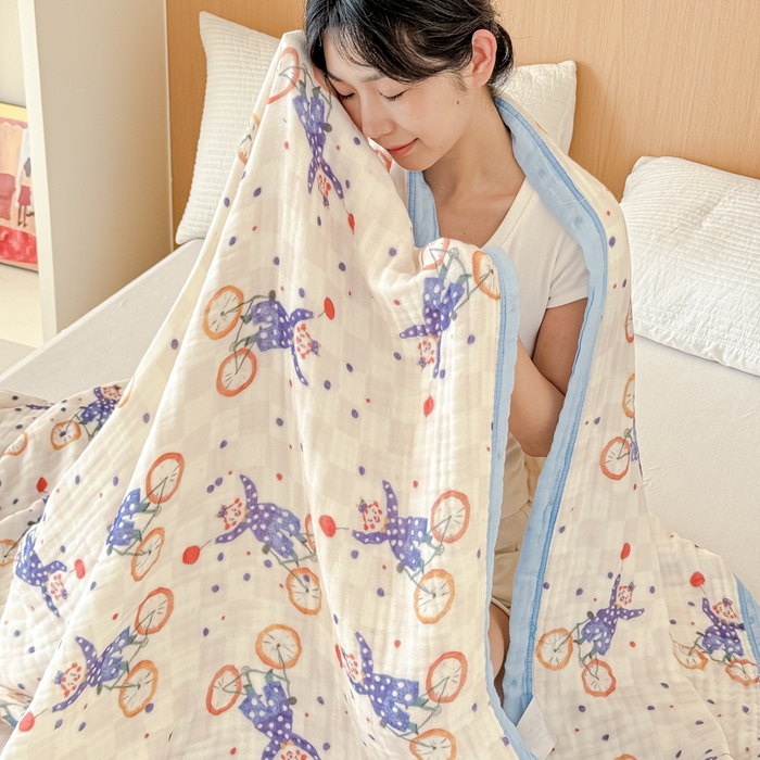 91家纺网 家纺一手货源 找家纺 乐家毛巾被2025新款全棉六层一体超柔泡泡纱多功能毯 马戏团