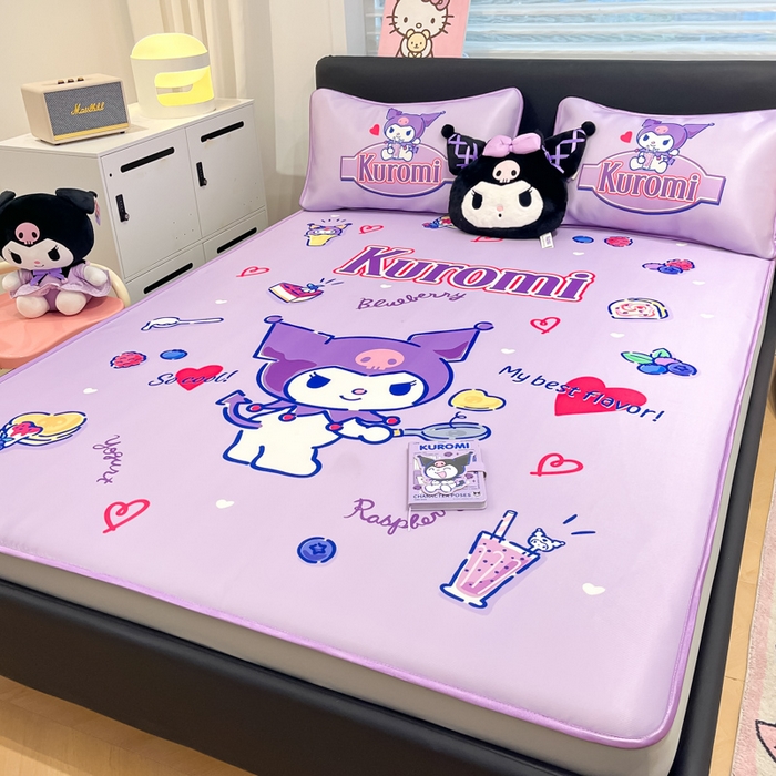 91家纺网 家纺一手货源 找家纺 暮思家居 2025新款正版授权A类大版数码印花三丽鸥可机洗1200D冰丝凉席可组合针织棉夏被四件套床笠款 床笠款-蓝莓库洛米