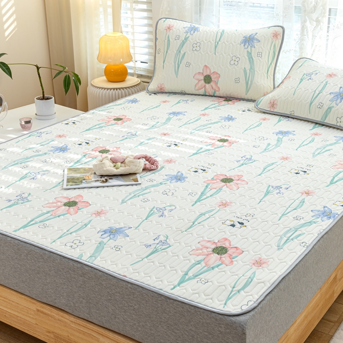 91家纺网 家纺一手货源 找家纺 默忆 2025新款凉感丝印花乳胶凉席 花开曼舞