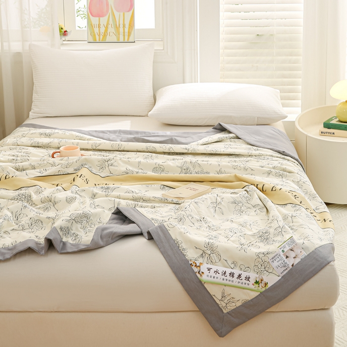 91家纺网 家纺一手货源 找家纺 锦鹭被业 2025新款A类里外全棉印花夏被 山茶花