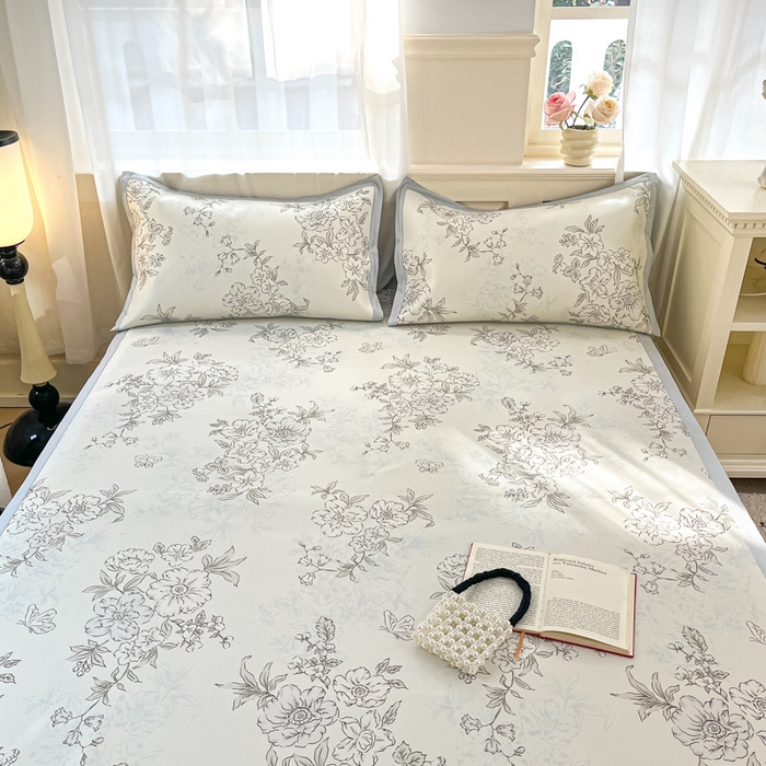 91家纺网 家纺一手货源 找家纺 绒艺席业 2025新款600D冰丝印花数码印花冰藤席赫本风系列 一杯清茶