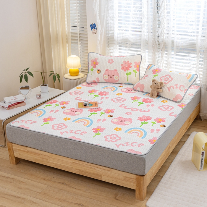 91家纺网 家纺一手货源 找家纺 默忆 2025新款凉感丝印花乳胶凉席 开心花园