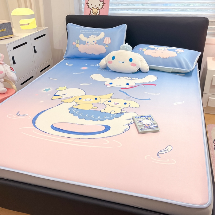 91家纺网 家纺一手货源 找家纺 暮思家居 2025新款正版授权A类大版数码印花三丽鸥可机洗1200D冰丝凉席可组合针织棉夏被四件套床笠款 床笠款-天使大耳狗