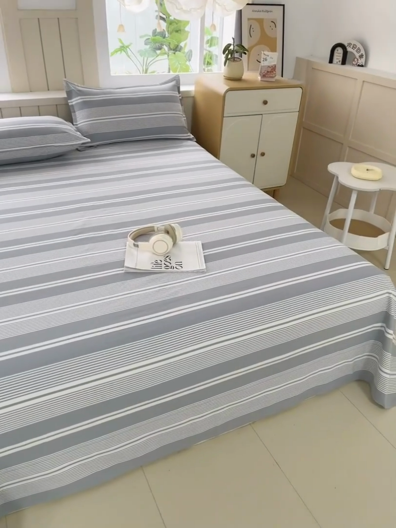 91家纺网 家纺一手货源 找家纺 2025新款全棉色织老粗布单床单 绿条