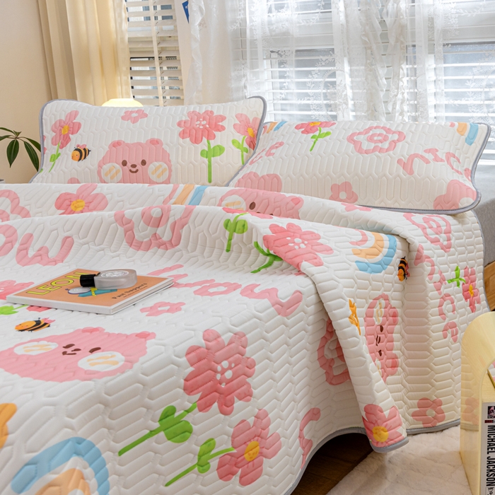 91家纺网 家纺一手货源 找家纺 默忆 2025新款凉感丝印花乳胶凉席 开心花园