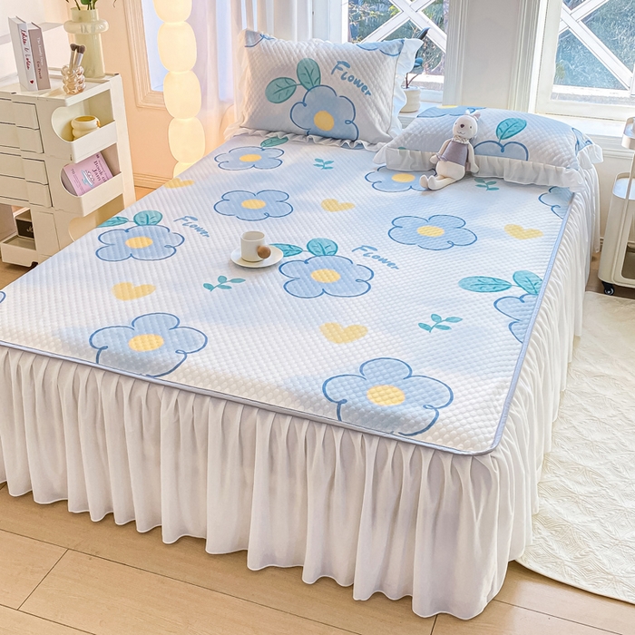 91家纺网 家纺一手货源 找家纺 康纳利2025新款A类冰豆豆床裙款凉席夏被四件套凉感丝空调被送买家秀 花语