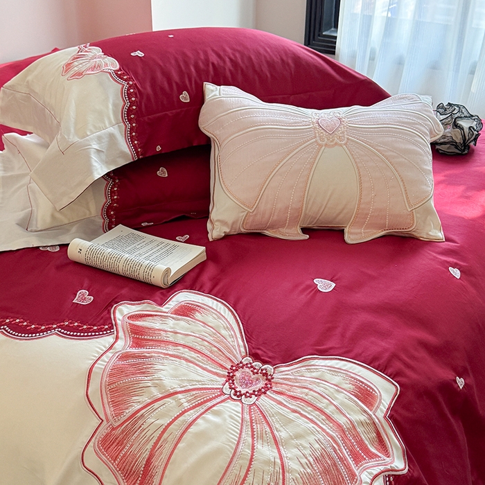 91家纺网 家纺一手货源 找家纺 优悦生活馆 2025新款全棉新疆长绒棉四件套-恋恋时光 控价 恋恋时光-胭脂红