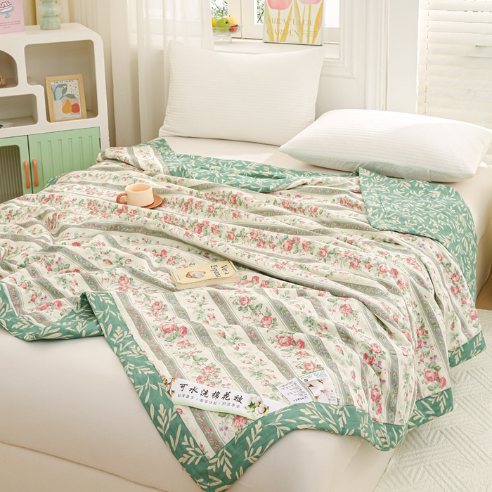 91家纺网 家纺一手货源 找家纺 锦鹭被业 2025新款A类里外全棉印花夏被 栀香海棠