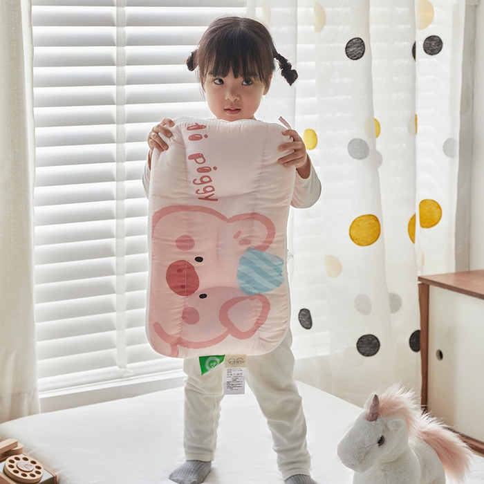 91家纺网 家纺一手货源 找家纺 2025新款A类大版卡通手绘AB版儿童豆豆枕枕芯系列 粉粉猪40*60cm/只