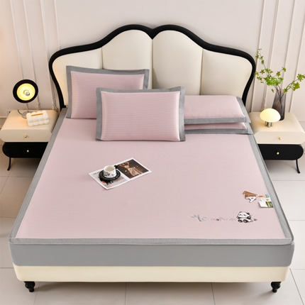 91家纺网 家纺一手货源 找家纺 （总）小牛席业 2025新款PE经典条纹-熊猫凉感冰丝席系列（床笠款）凉席藤席冰藤席冰丝席竹席空调席草席乳胶席豆豆席三件套