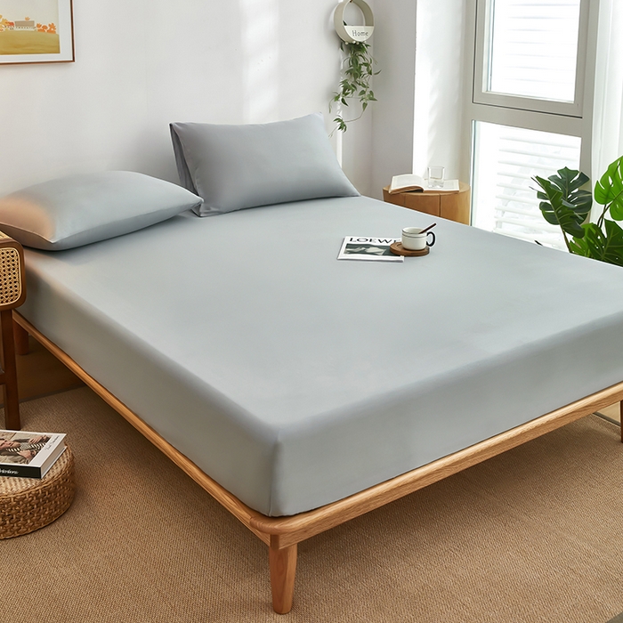 91家纺网 家纺一手货源 找家纺 艾橙家纺 2025新款正宗133x72喷气织造全棉纯棉纯色床笠三件套 浅灰