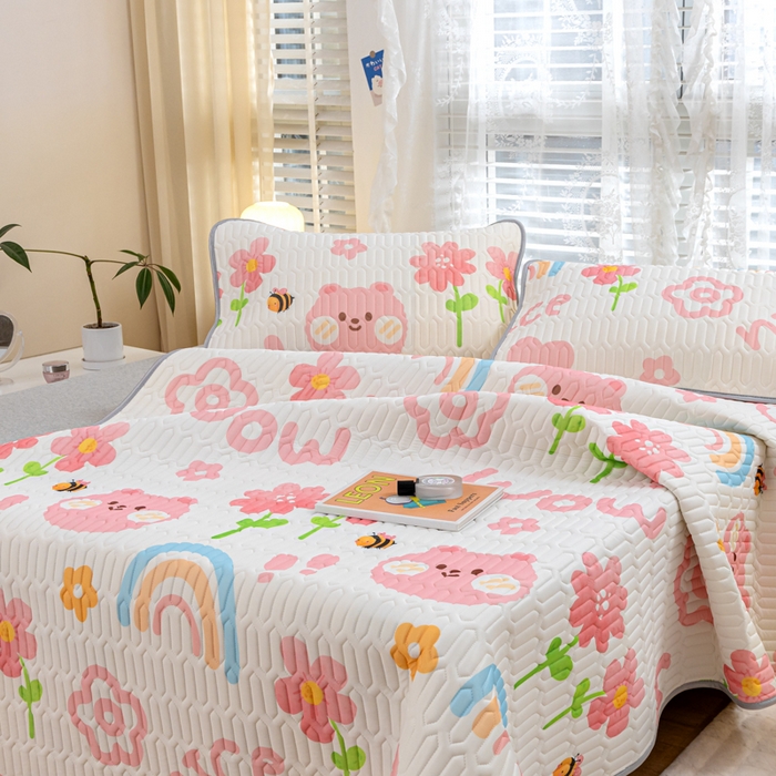 91家纺网 家纺一手货源 找家纺 默忆 2025新款凉感丝印花乳胶凉席 开心花园