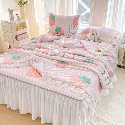 康纳利2025新款A类冰豆豆床裙款凉席夏被四件套凉感丝空调被送买家秀 草莓兔