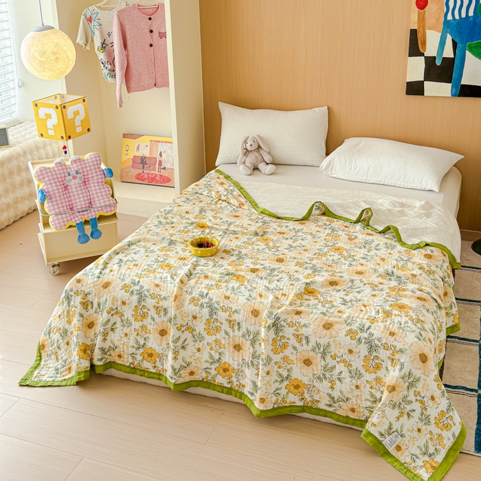 91家纺网 家纺一手货源 找家纺 乐家毛巾被2025新款全棉六层一体超柔泡泡纱多功能毯 春日宴